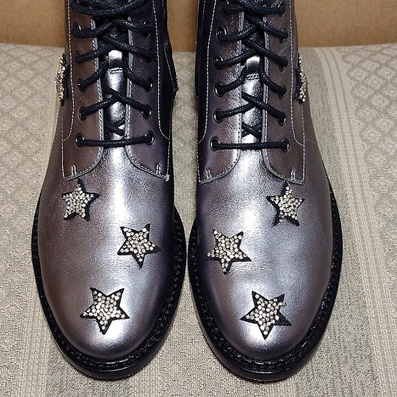 Coach Watts Crystal Star Embellished Pewter Boots with side zipper - Picture 10 of 16